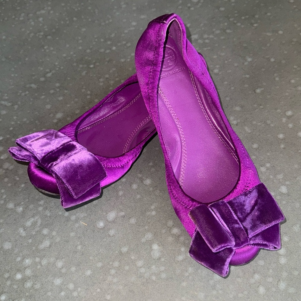 Tory Burch Purple Velvet Bow Ballet Flats
